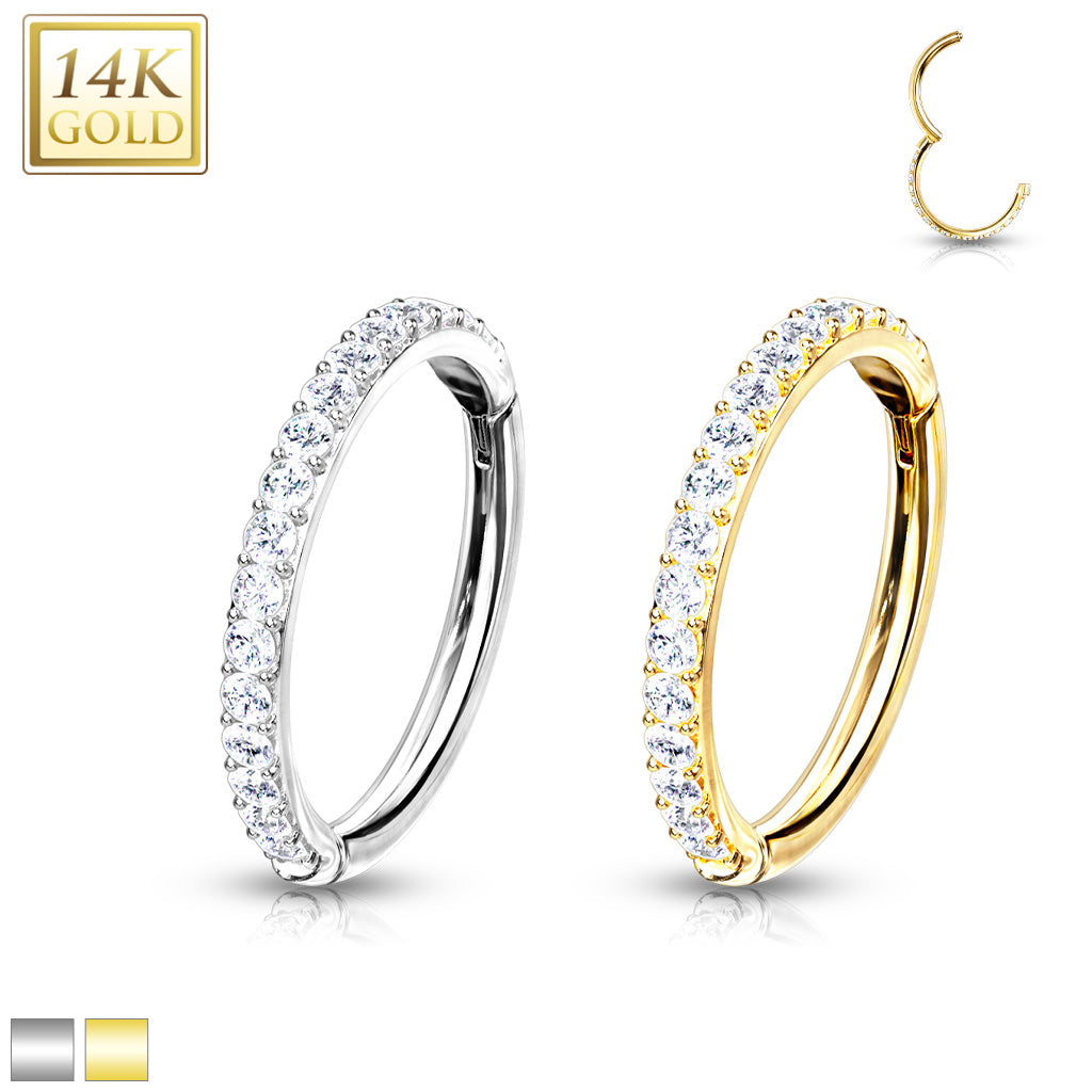 Klikring 14kt Wit Goud Zirconia Zijkant