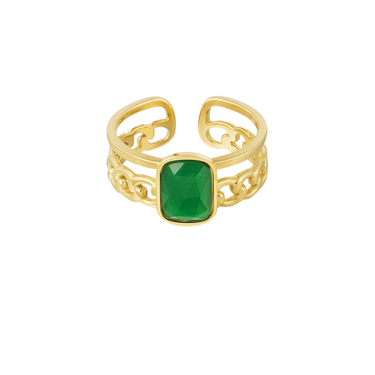 Ring Chain Dubbel met Steen Groen - One size