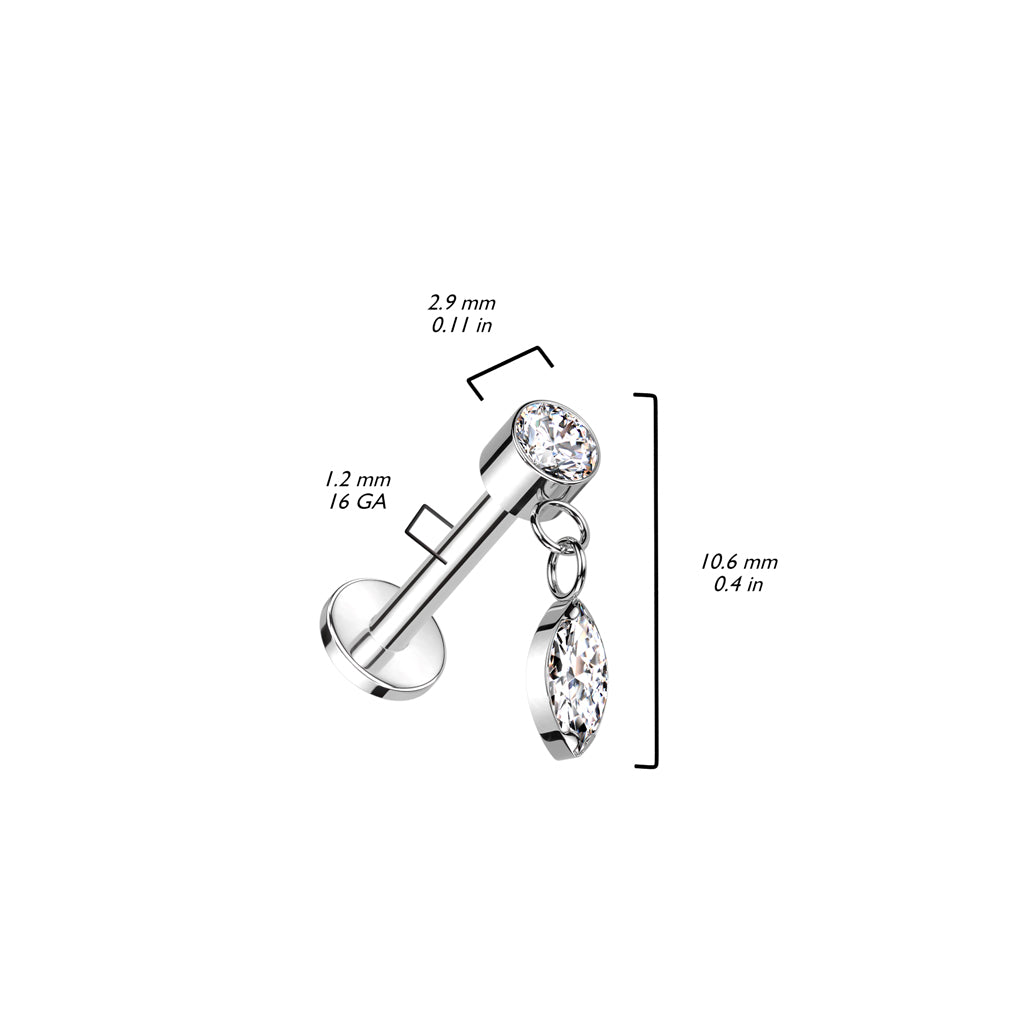 Zilverkleurige titanium labret met hanger. maat in mm, elegant effect in helix