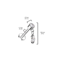 Zilverkleurige titanium labret met hanger. maat in mm, elegant effect in helix