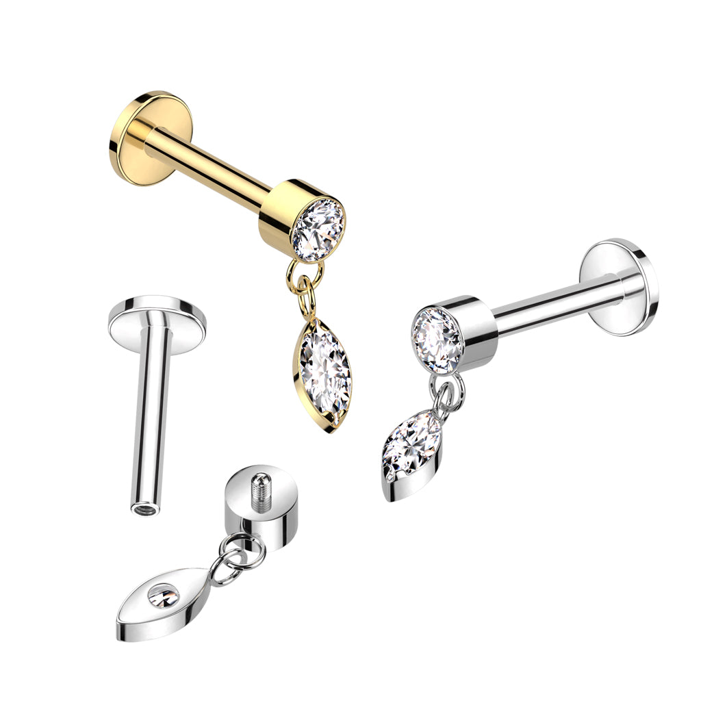 Verschillende labrets met hangertjes, zilver of goudkleurige afwerking voor curated ear
