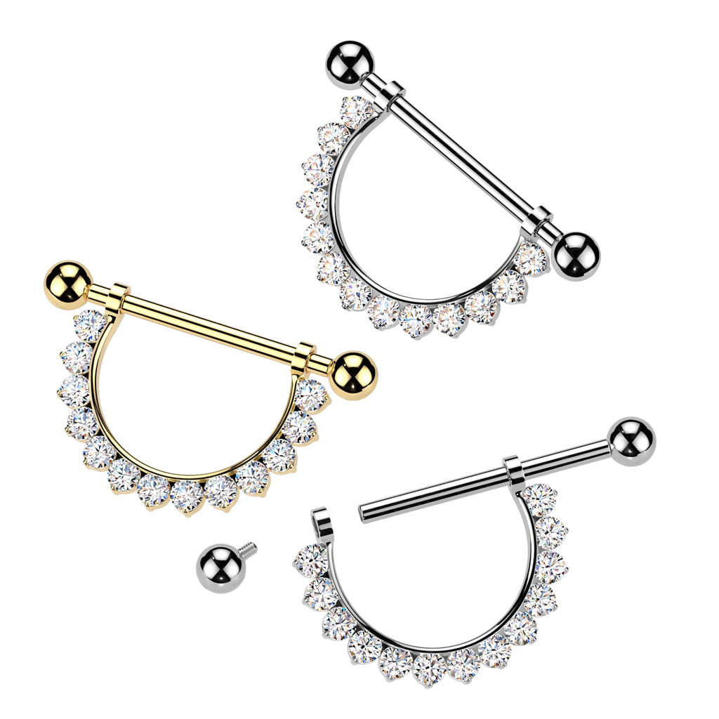 Tepelpiercing Titanium Barbell Zirconia Dangle Goudkleurig