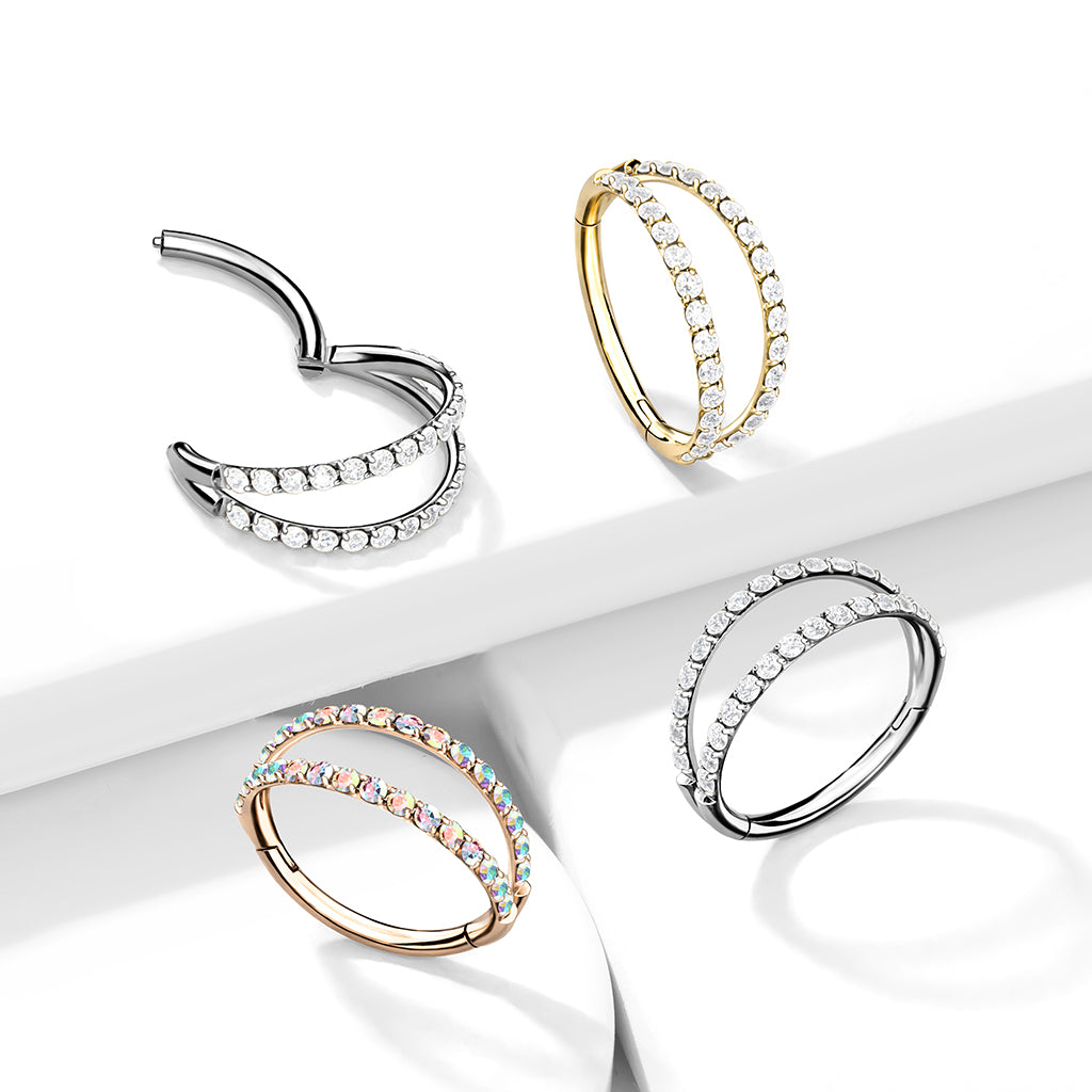 Klikring Goudkleurig Zijkant Dubbel Zirconia - Titanium