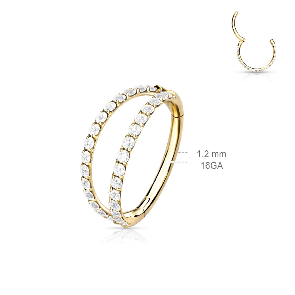 Klikring Goudkleurig Zijkant Dubbel Zirconia - Titanium