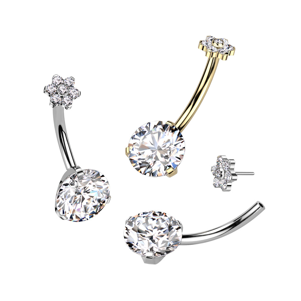 Navelpiercing Zirconia Bloem Top Goudkleurig – Titanium