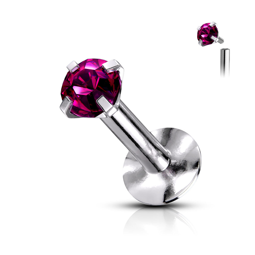 Labret Zirconia Roze Zilverkleurig - Chirurgisch Staal