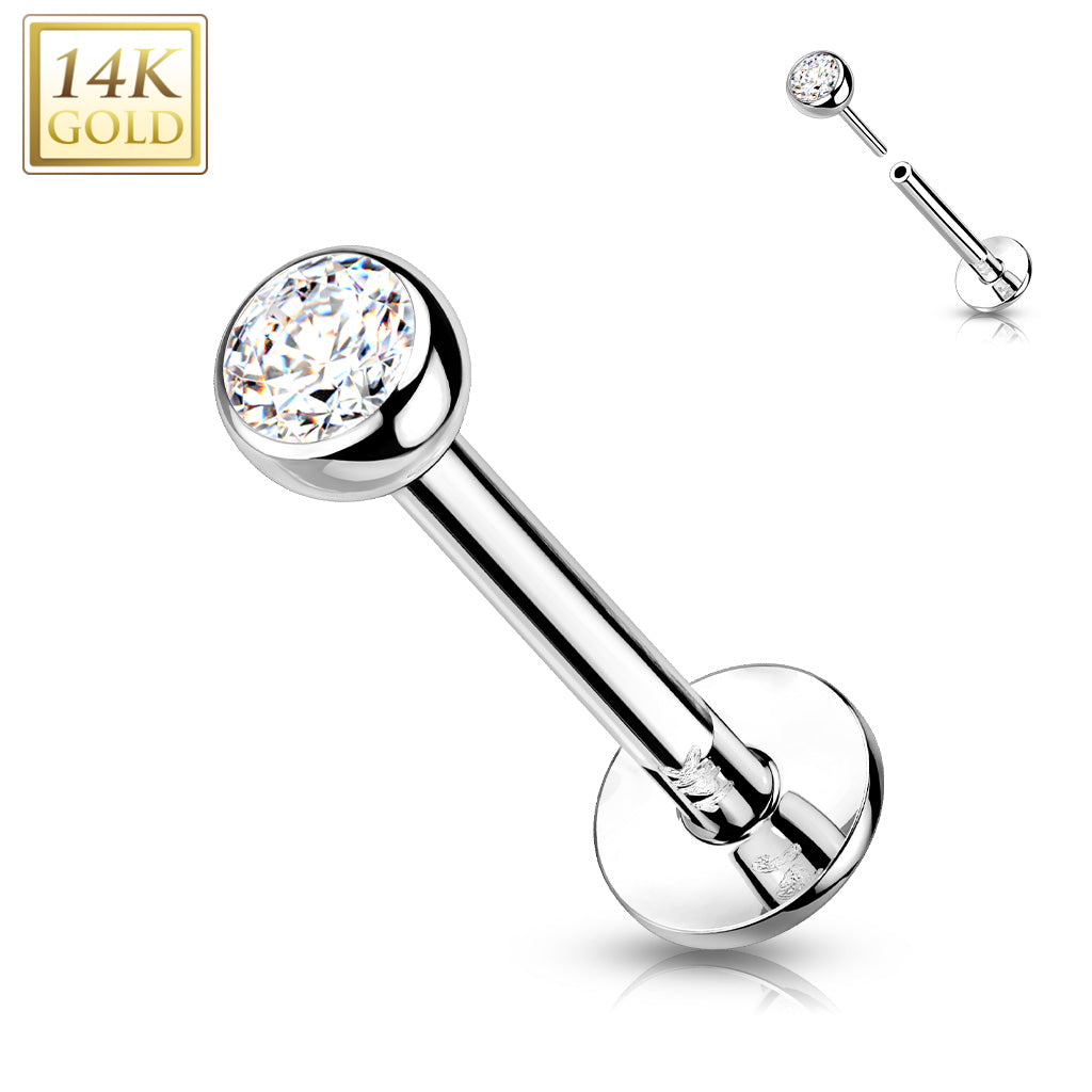 Labret 14kt Wit Goud Met Zirconia