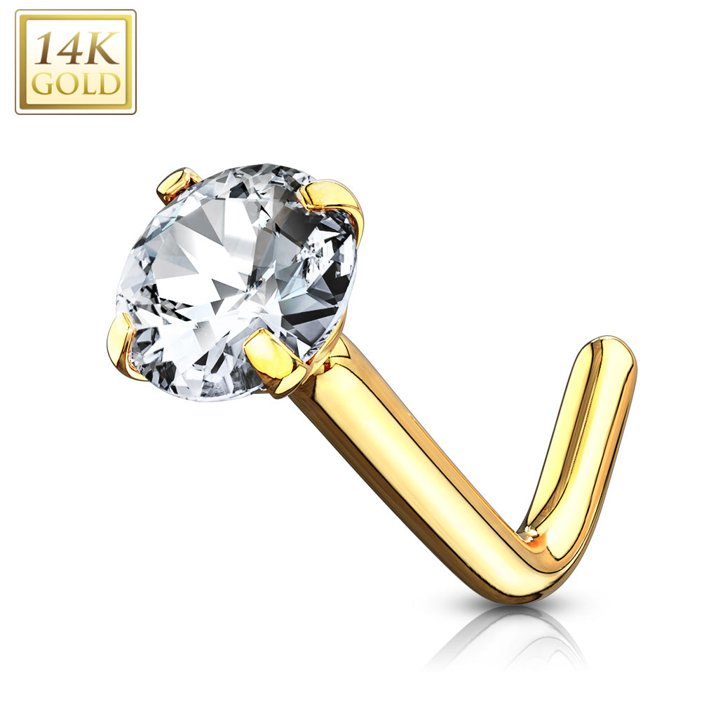 Neuspiercing Zirconia 14kt Goud L-Vorm