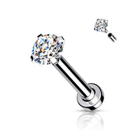 labret zilverkleurig met heldere zirconia, chirurgisch staal, voor tragus, helix, lip