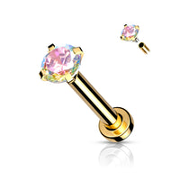 Goudkleurige labret piercing met AB zirconia van chirurgisch staal