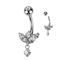 Zilverkleurige navelpiercing met sierlijke marquise hanger van chirurgisch staal
