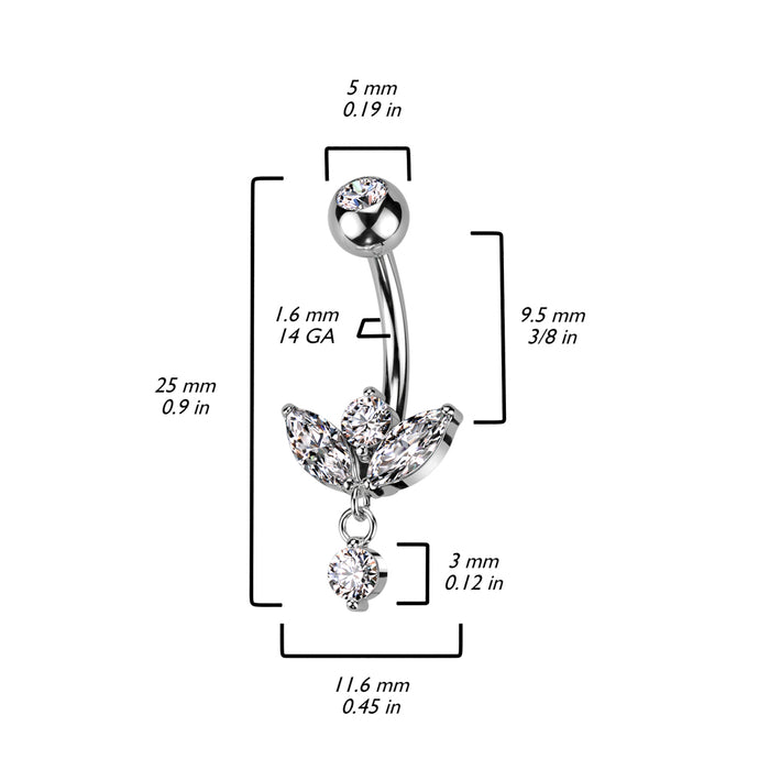 Rosékleurige piercing met elegante marquise vorm, inclusief maten