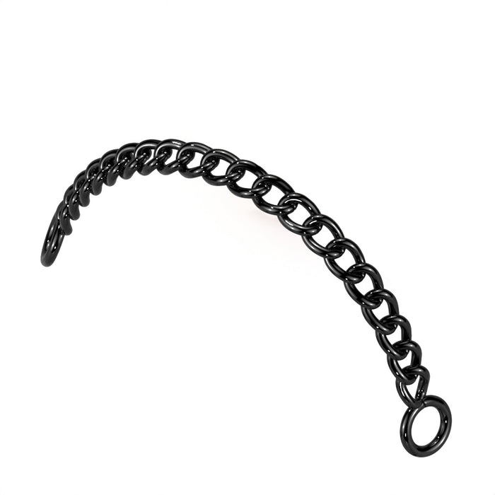 Zwarte piercing ketting van chirurgisch staal, geschikt om twee piercings te verbinden.